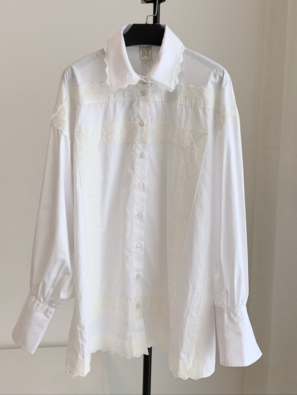 Helsa The Summer Overshirt With Vintage Swiss Embroidery in White - Picture 9 of 15